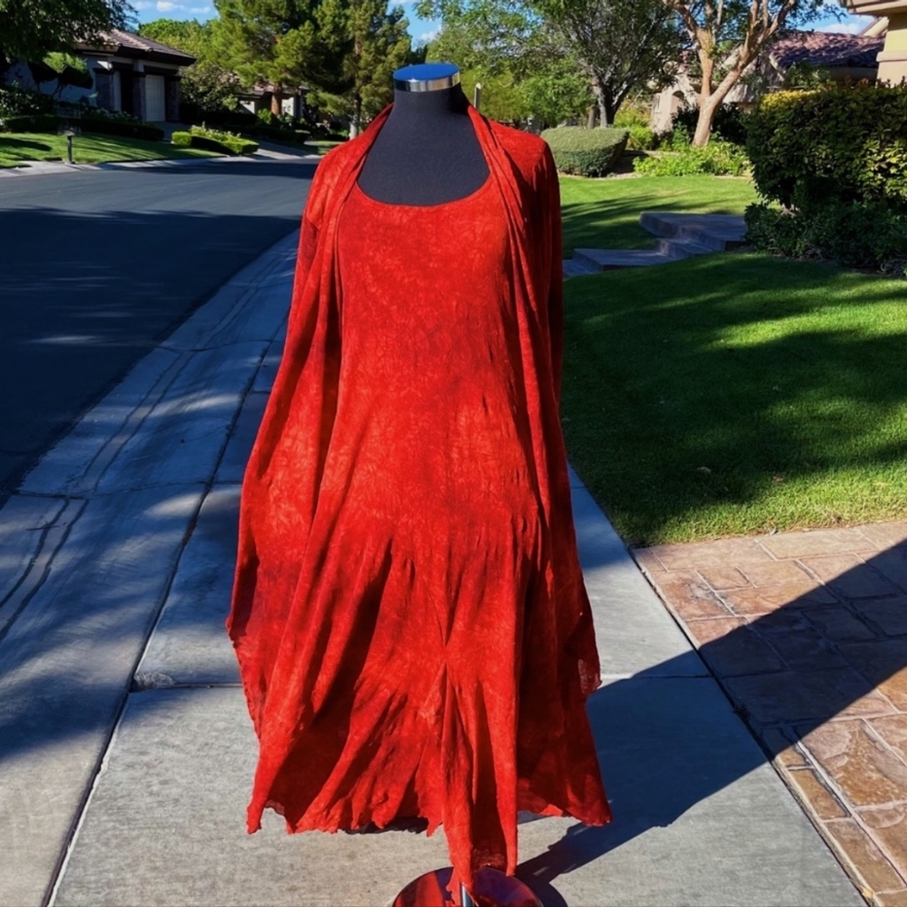 Vibrant red/orange Dress with long jacket